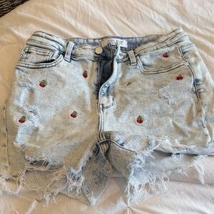Judy Blue Light Wash Denim Shorts with Cherry Accents